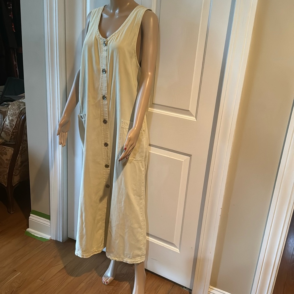 Vintage Patch Pocket Shift Jumper Dress Essential Elements Button Sleeveless M